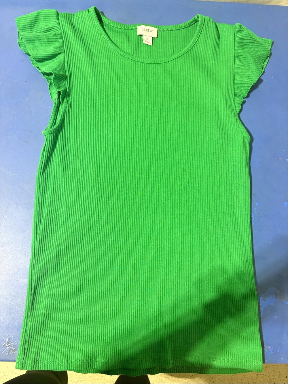 J. Crew Kelly Green Ribbed Flutter Sleeve Top